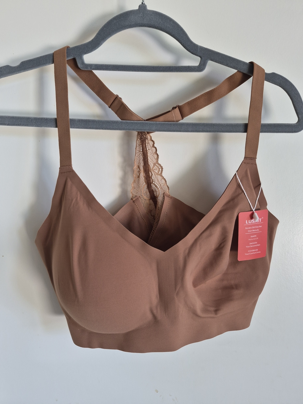 Lusait XL Women's Seamless Lace Back Bralette - Coffee